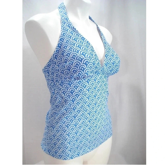 MEDIUM Merona‎ Halter Ties Tankini Swim Suit Top Blue & White Waves NWT - Picture 2 of 4